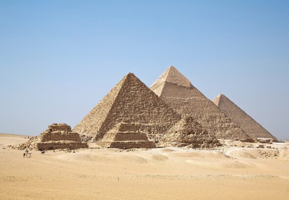 Great Pyramids of Giza representing AI exploration of ancient mysteries