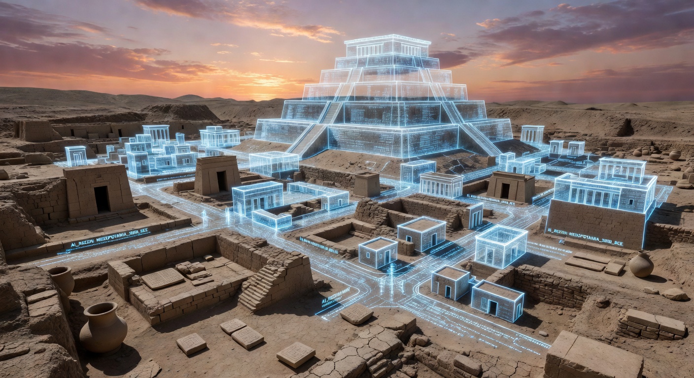 AI visualization reconstructing ancient Mesopotamian city