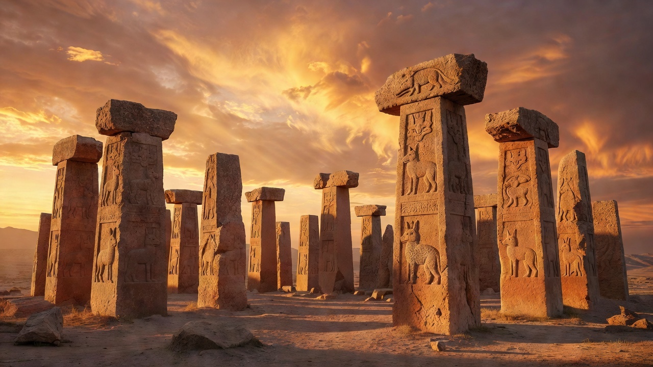 Carved stone pillars at Gobekli Tepe