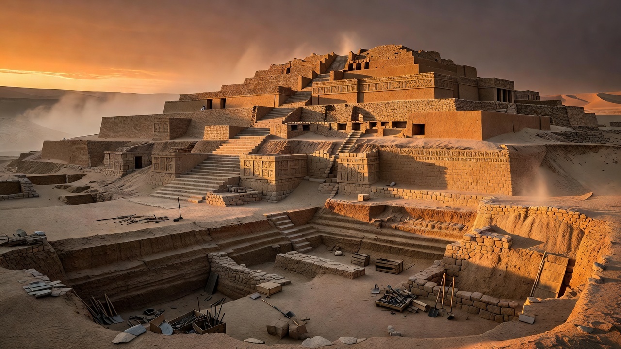 Ancient terraced temple in coastal Peru